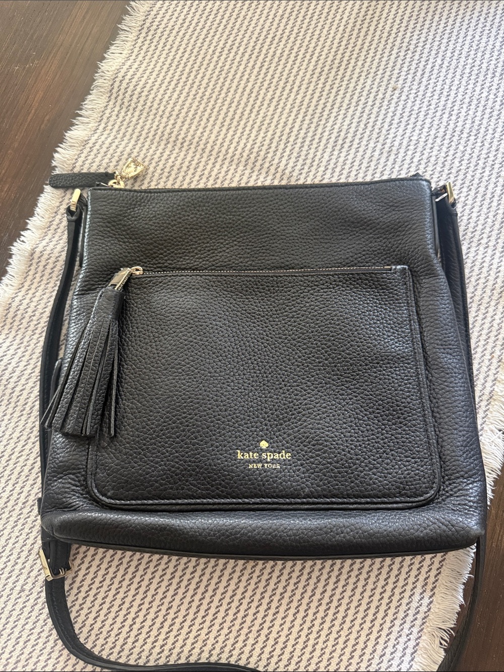 kate spade Black Pebbled Leather Tassel Crossbody Bag
